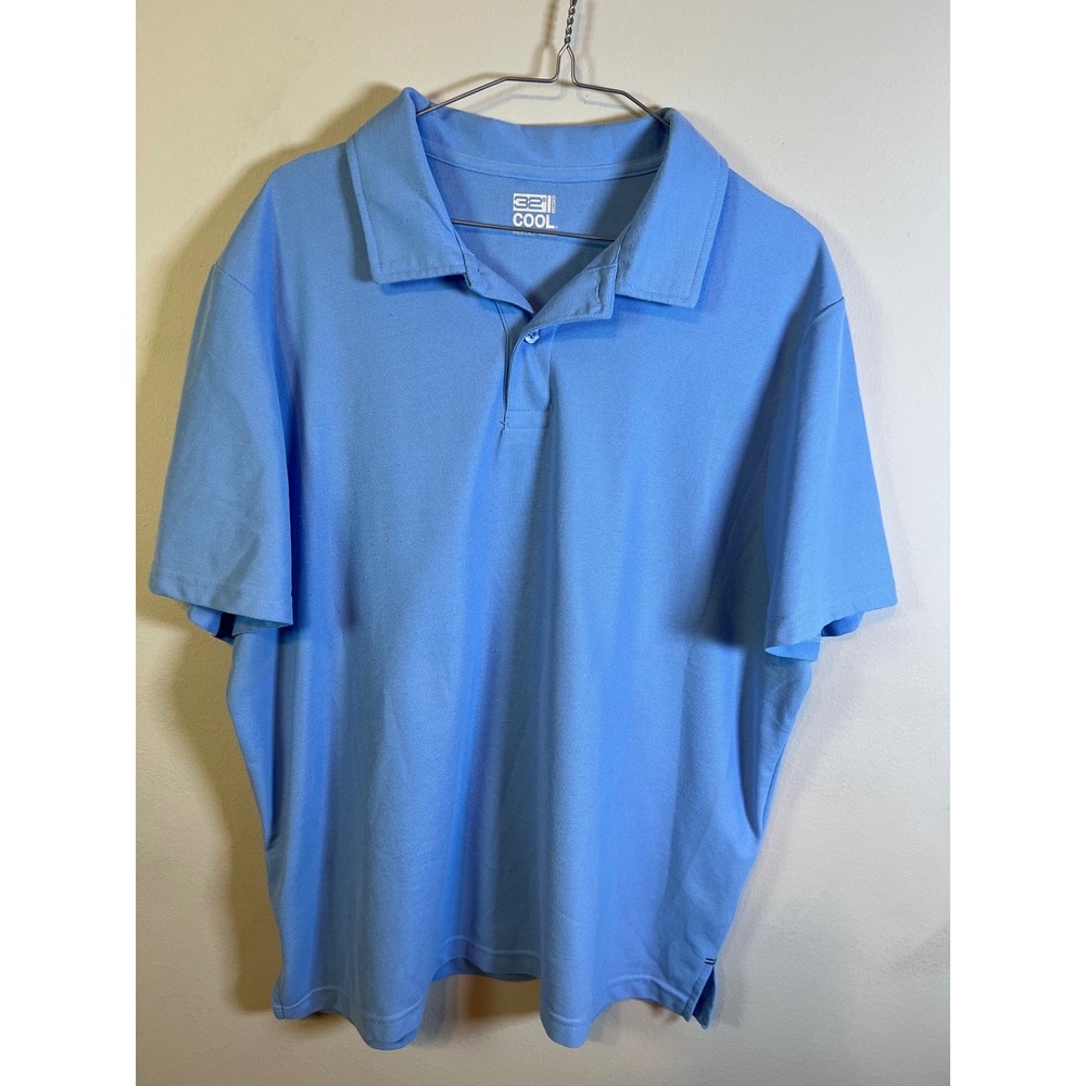 32 Degrees Cool Mens Polo Shirt Pique Knit Light Blue Size XL